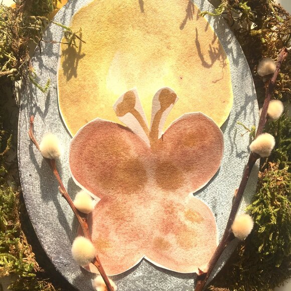 Spring Rain mixed media painting handmade handcrafted art butterfly and sparkle